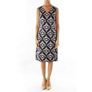 Talbots Blue Cream Ikat Print Lined 2-Piece Sheath Dress with Jacket Size 2 EUC!